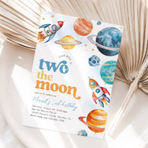 Boy's Two the Moon Rocket Birthday Invite