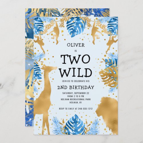 Boys Two Wild 2nd Birthday Blue Safari Invitation