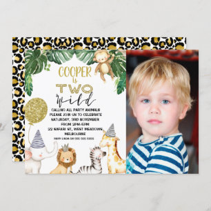Boys Two Wild Safari Photo 2nd Birthday Invitation