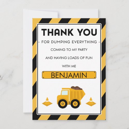 Boys Under Construction Birthday Thank You Card