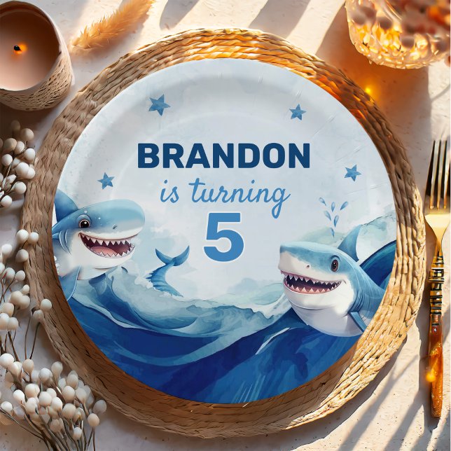 Boys Under the Sea Ocean Shark 5th Birthday Paper Plates (Creator Uploaded)