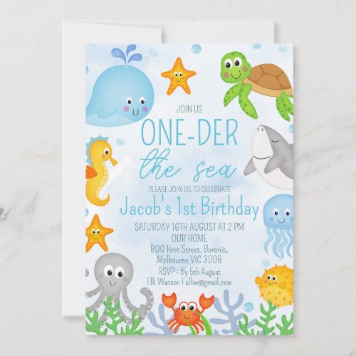 Boys Under the Sea One_der The Sea First Birthday Invitation