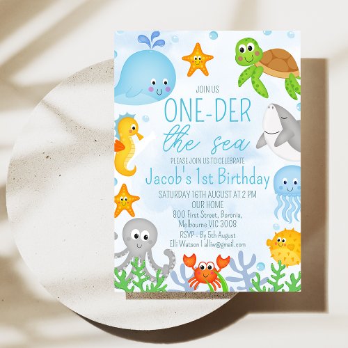 Boys Under the Sea One_der The Sea First Birthday Invitation