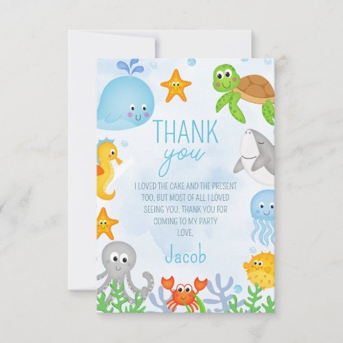 Boys Under the Sea One_der The Sea First Birthday Thank You Card