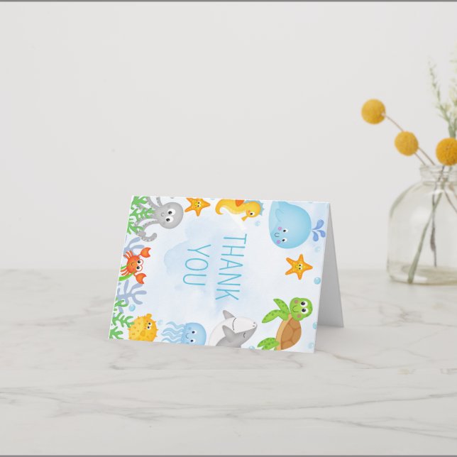 Boys Under the Sea One-der The Sea First Birthday Thank You Card (Front)
