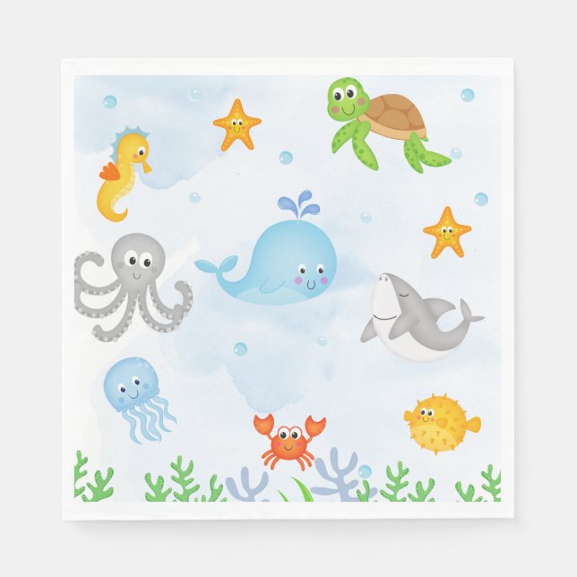 Boys Under the Sea Oneder The Sea 1st Birthday   Napkins (Front)