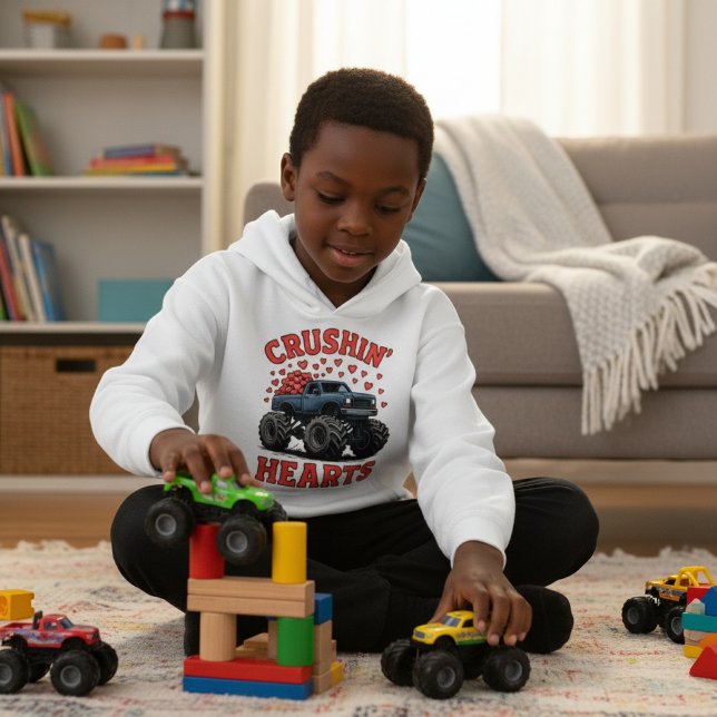 Boys Valentine Cute Monster Truck “Crushin’ Hearts Hoodie (Creator Uploaded)