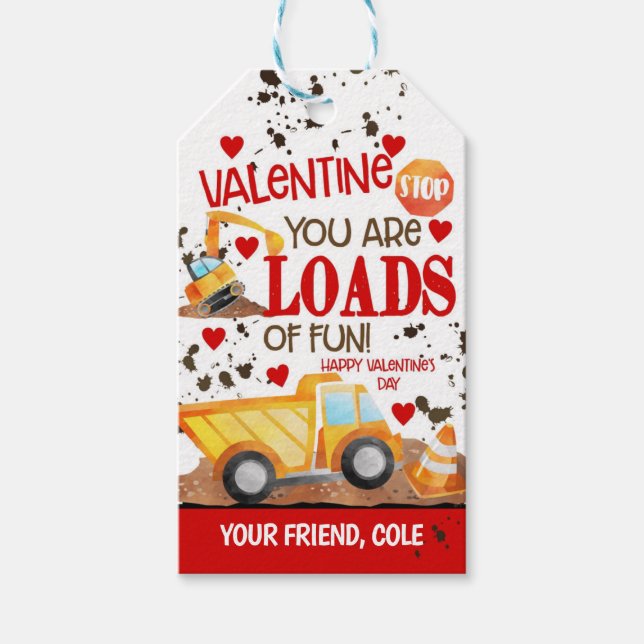 Boys Valentine Dumptruck Favor Tag (Front)