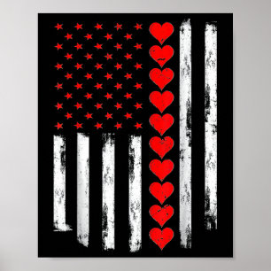 Boys Valentines Day American Flag Hearts Poster