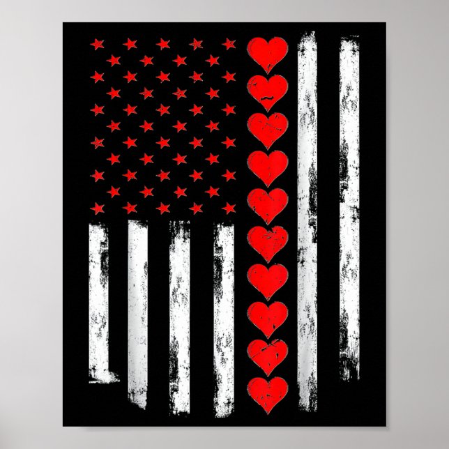 Boys Valentines Day American Flag Hearts  Poster (Front)