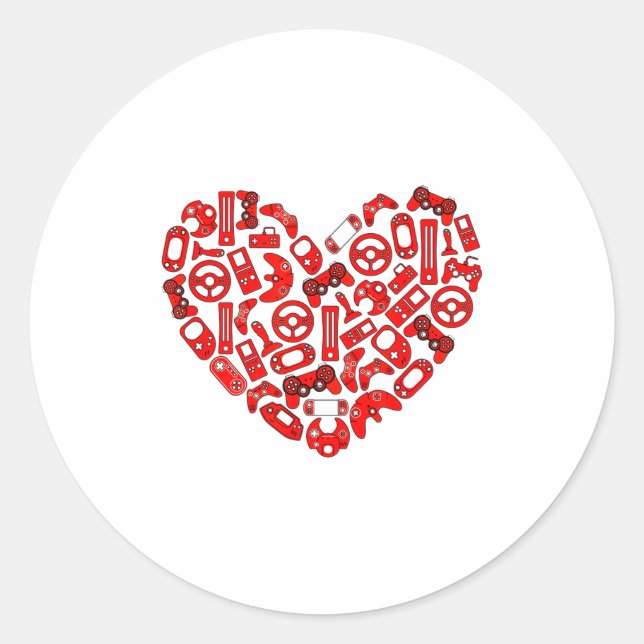 Boys Valentines Day Gaming Video Gamer Controller  Classic Round Sticker (Front)