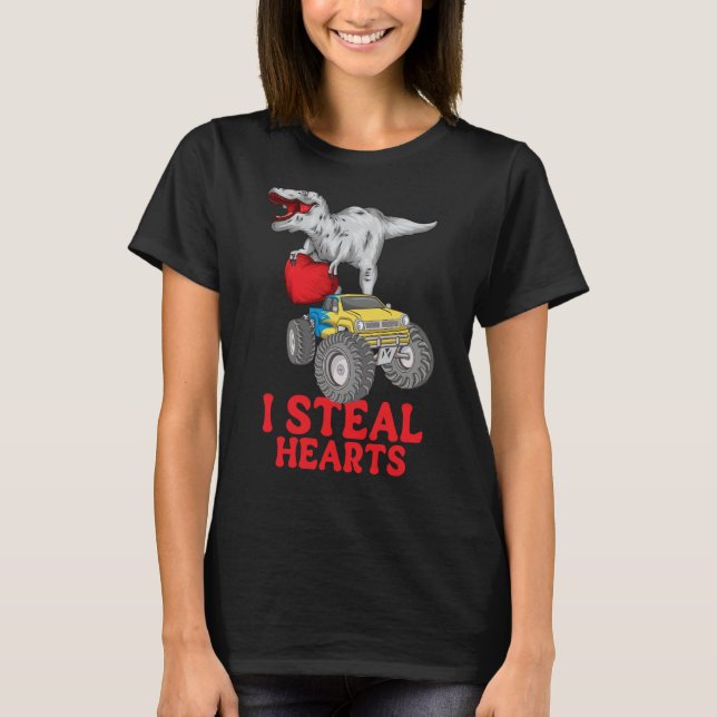 Boys Valentines Day Kids Dinosaur rex I Steal Hear T-Shirt (Front)
