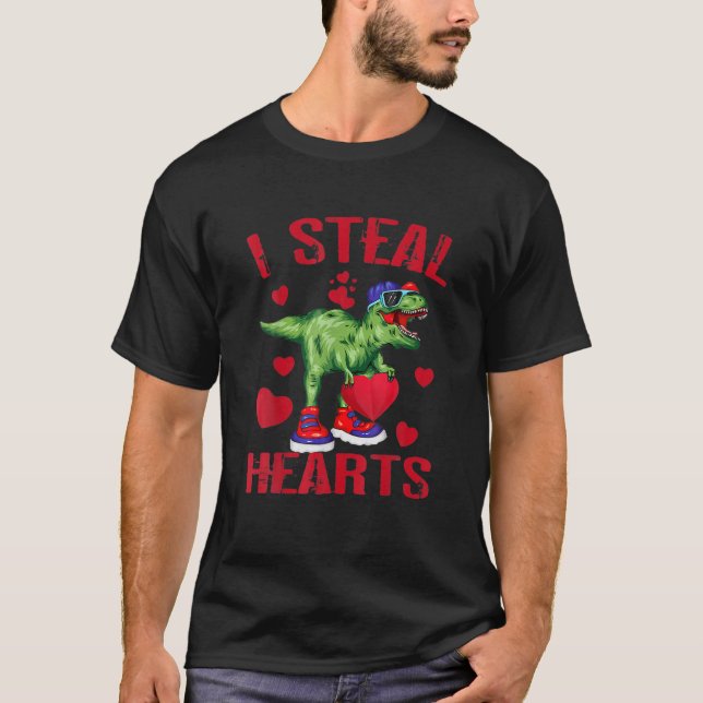 Boys Valentines Day Kids Dinosaur T Rex Lover I St T-Shirt (Front)