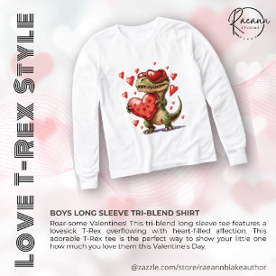 Boys Valentine's Day T-Rex Long Sleeve  Tri-Blend Shirts