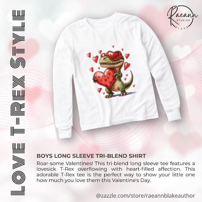 Boys Valentine's Day T-Rex Long Sleeve  Tri-Blend Shirts (Creator Uploaded)