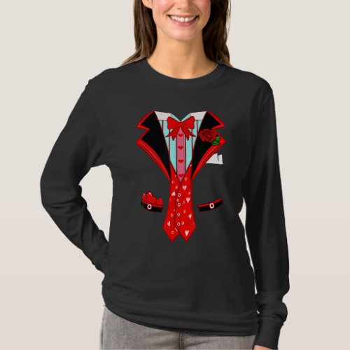 Boys Valentines Day Tuxedo Red Bow Tie Costume T_Shirt