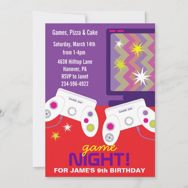 Boys Video Game Birthday Party Invites (Front)