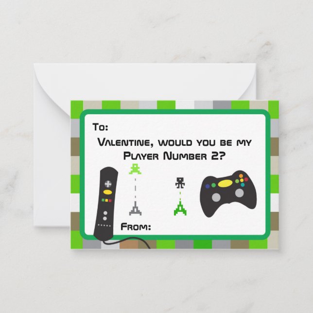Boy's Video Game Gamer School Classroom Valentines Note Card (Front)