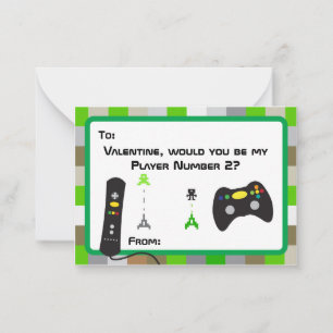 Boy's Video Game Gamer School Classroom Valentines Note Card