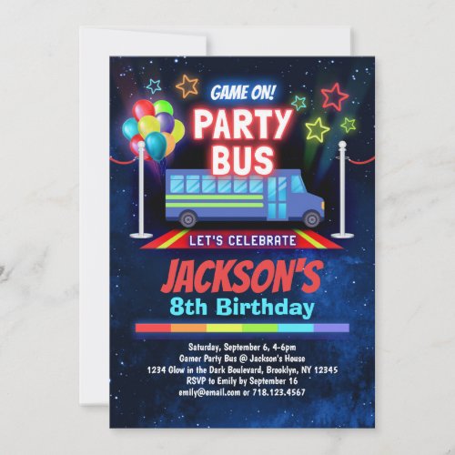 Boys Video Game Party Bus Invitation