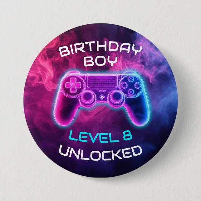 Boys Video Gaming Level Unlocked Birthday Button (Front)