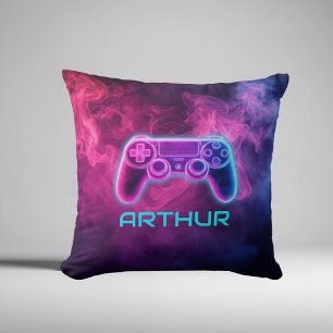 Boys Video Gaming Neon Personalized Throw Pillow