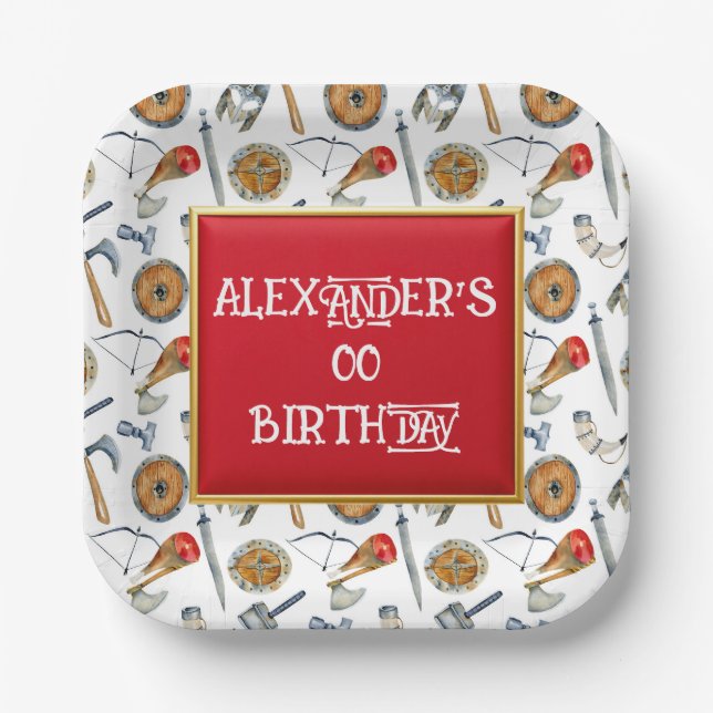 Boys viking birthday age 1 - 7 paper plates (Front)