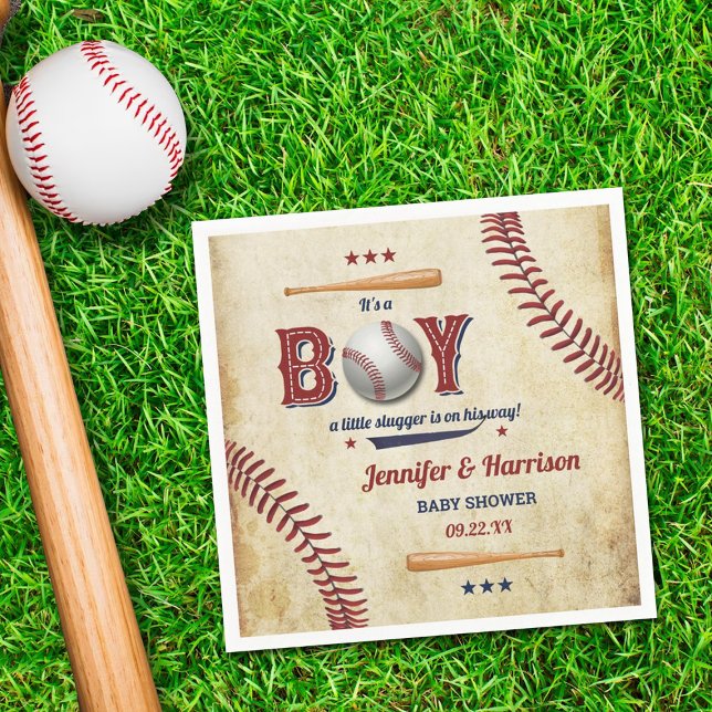 Boys Vintage Baseball Baby Shower Napkins (Creator Uploaded)