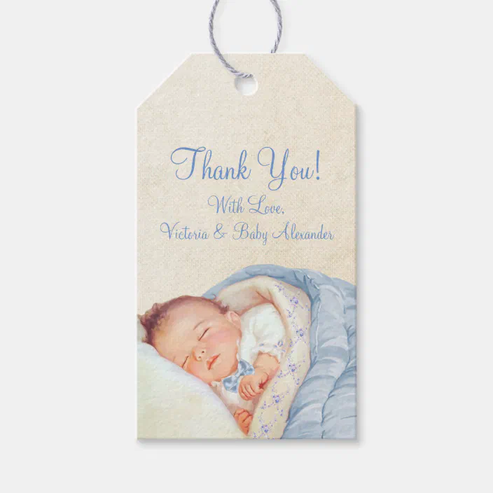 Boys Vintage Blue Baby Shower Gift Tags Zazzle Com
