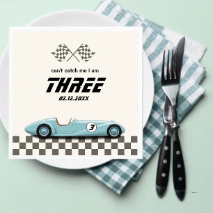 Boys Vintage Blue Retro Race Car Birthday Party Napkins
