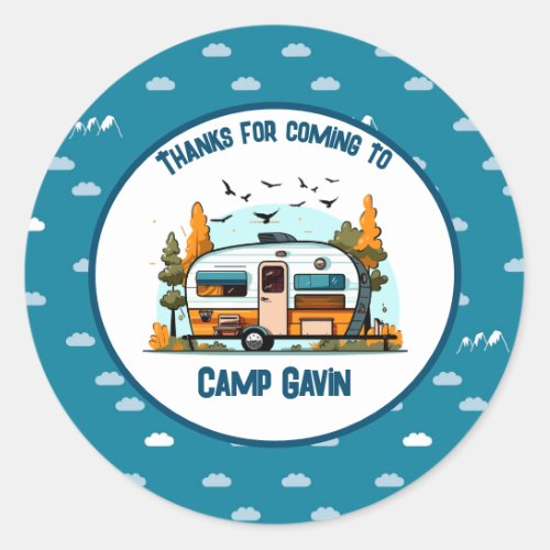 Boys vintage camper outdoor camping birthday  classic round sticker
