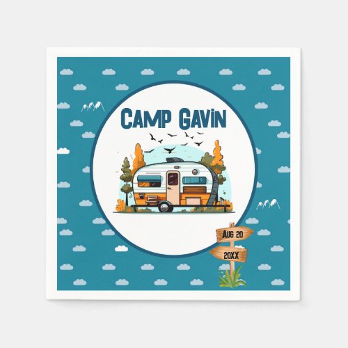 Boys vintage camper outdoor camping birthday  napkins