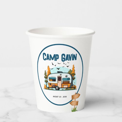 Boys vintage camper outdoor camping birthday  paper cups
