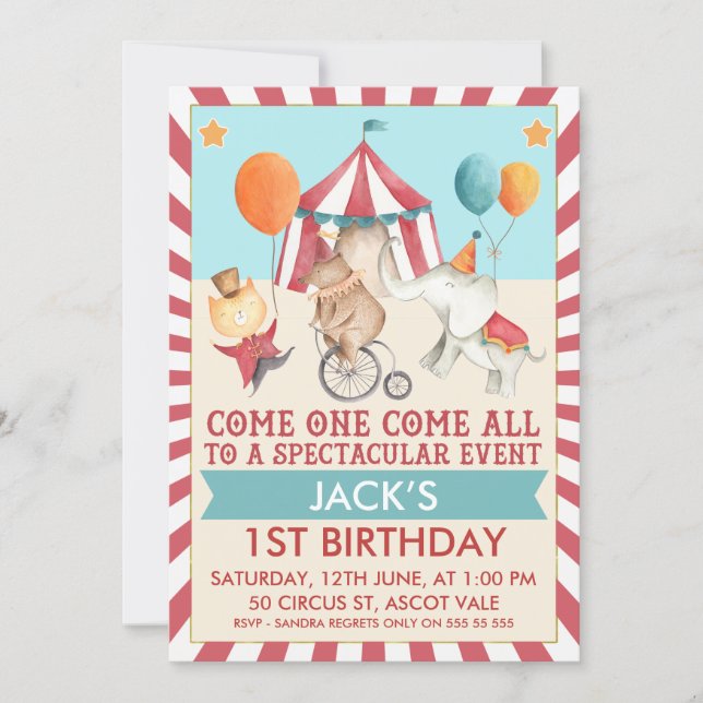 Boys Vintage Circus Birthday Party Invitation (Front)