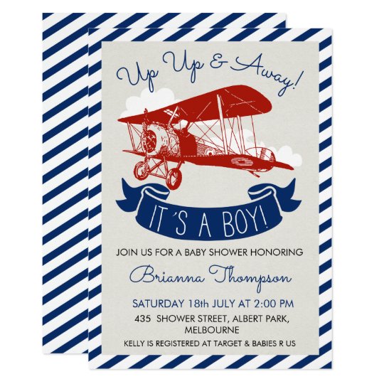 Red Vintage Air Force Aeroplane Invitations Baby Shower