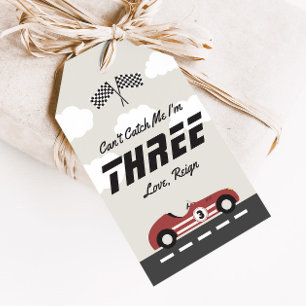 Boys Vintage Red Race Car Birthday Party Favor Gift Tags