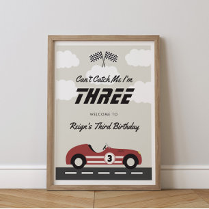 Boys Vintage Red Race Car Birthday Party Poster