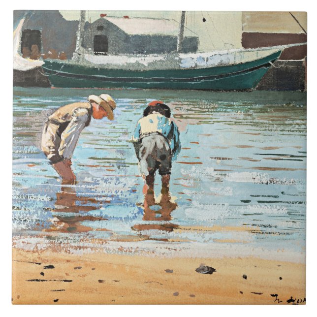 Boys Wading, famous artwork by Winslow Homer Ceramic Tile (Front)