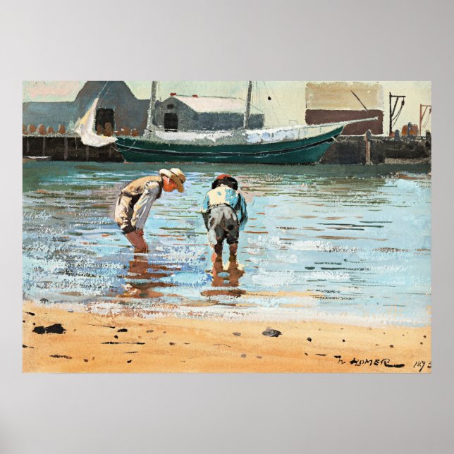 Boys Wading, famous artwork by Winslow Homer Poster (Front)