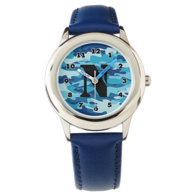 Boy's watch with navy blue camo camouflage pattern (Front)