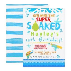 Boys Water Gun Water Balloon Swim Party Birthday Invitation