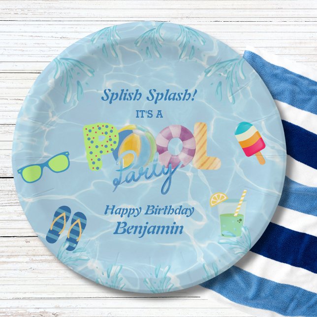 Boy's Water Swimming Pool Birthday Party  Paper Plates (Creator Uploaded)