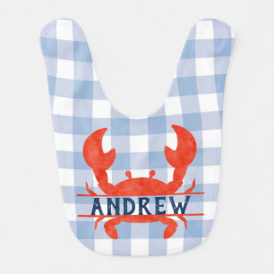 Boys Watercolor Crab Split Name Baby Bib