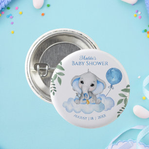 Boys Watercolor Elephant Baby Shower   Button