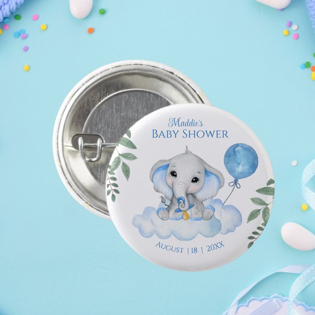 Boys Watercolor Elephant Baby Shower   Button (Creator Uploaded)