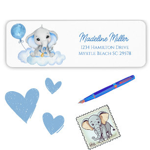 Boys Watercolor Elephant Baby Shower   Label