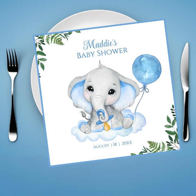 Boys Watercolor Elephant Baby Shower Napkins (Creator Uploaded)