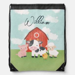 Boys Watercolor Farm Animal Cute Toddler Drawstring Bag