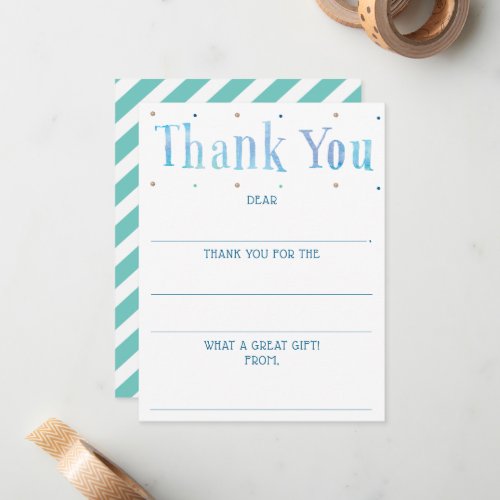 Boys Watercolor Fill In The Blank Thank You Note Card