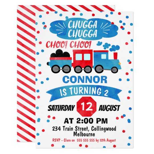 Boys Watercolor Train Birthday Invitation | Zazzle.com